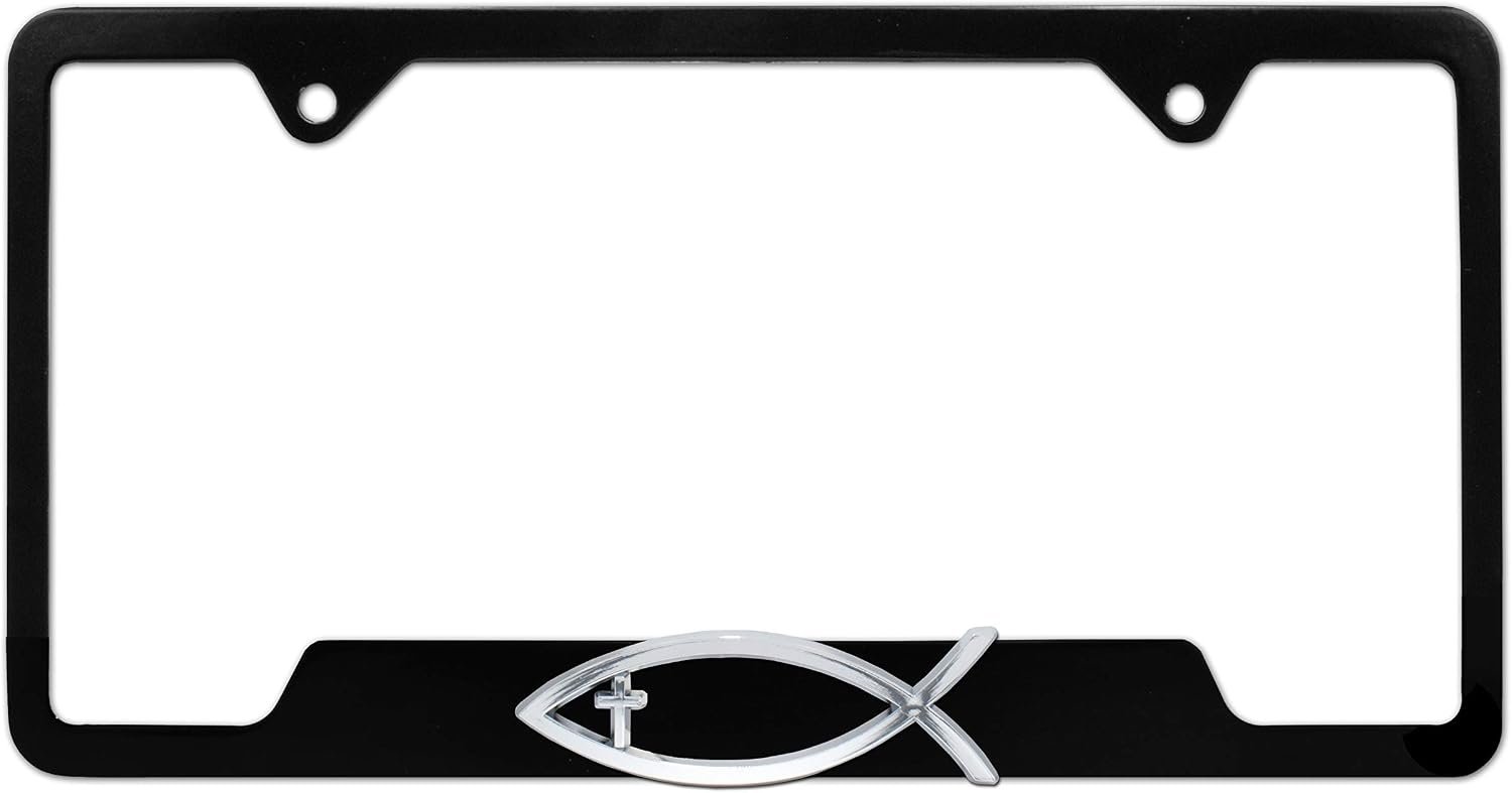 Elektroplate Christian Fish with Cross License Plate Frame Black