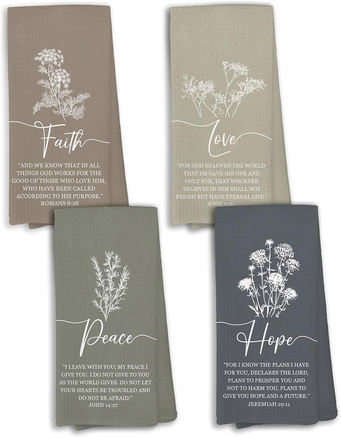 Boho Christian Bible Verses Kitchen Towels, Boho Bible Verses Bathroom Hand Towels Decorative Set, Faith Love Peace Hope Dish Towel for Kitchen, Faith Scripture Botanical Home Decor