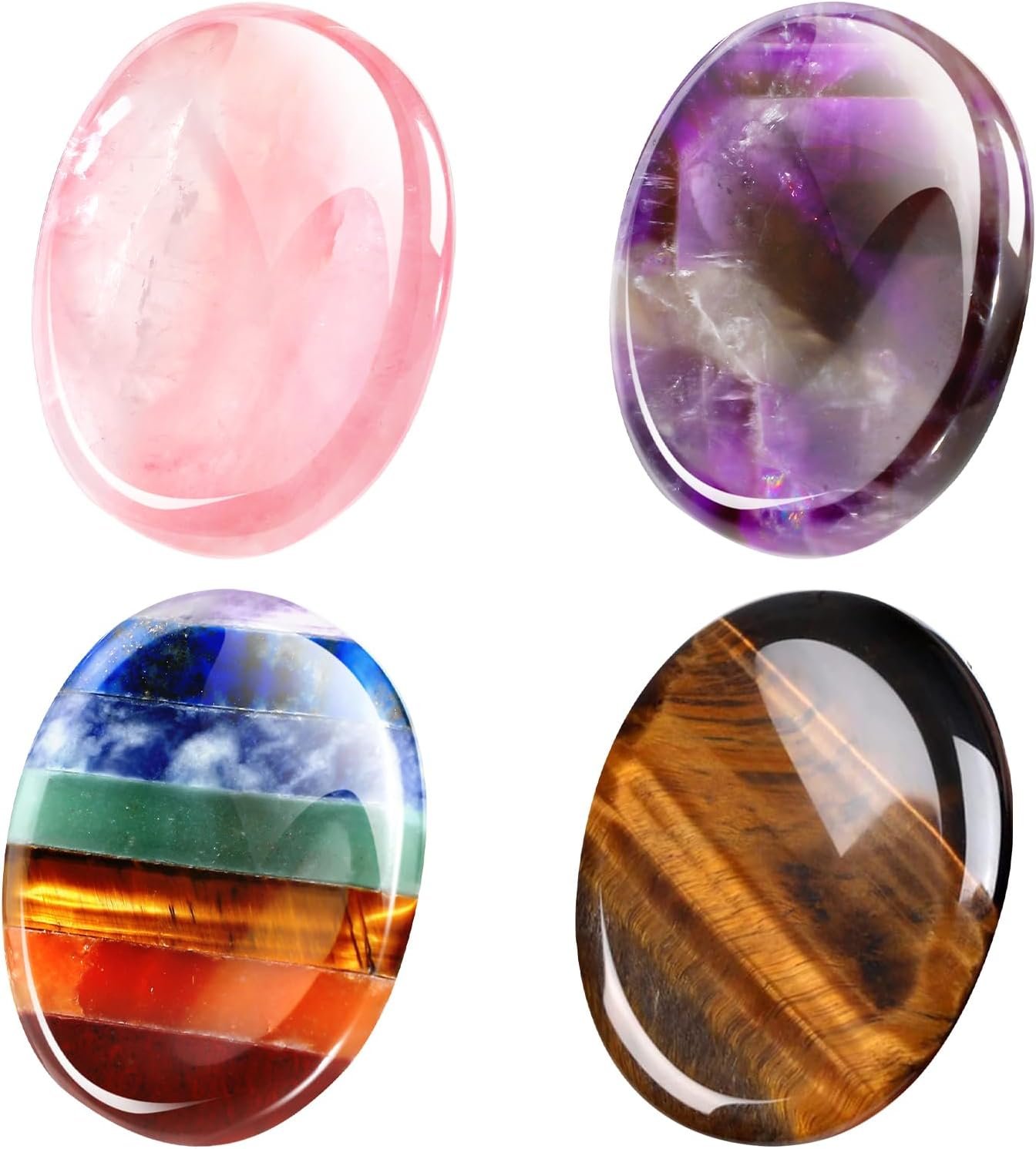 Roowest 4 Pcs Thumb Worry Stone for Anxiety, 7 Chakra, Oval