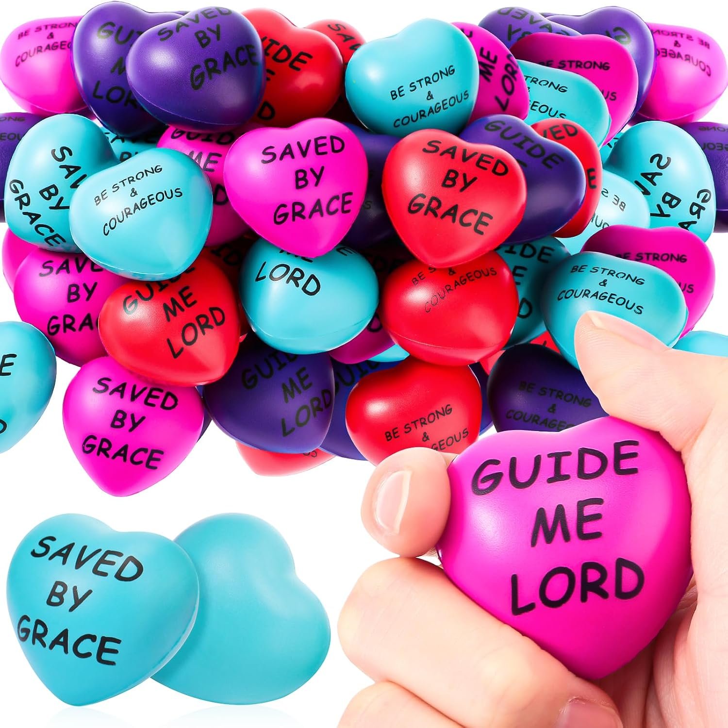 Tradder 36 Pcs Heart Shaped Relief Balls Bulk for Kids, Bible