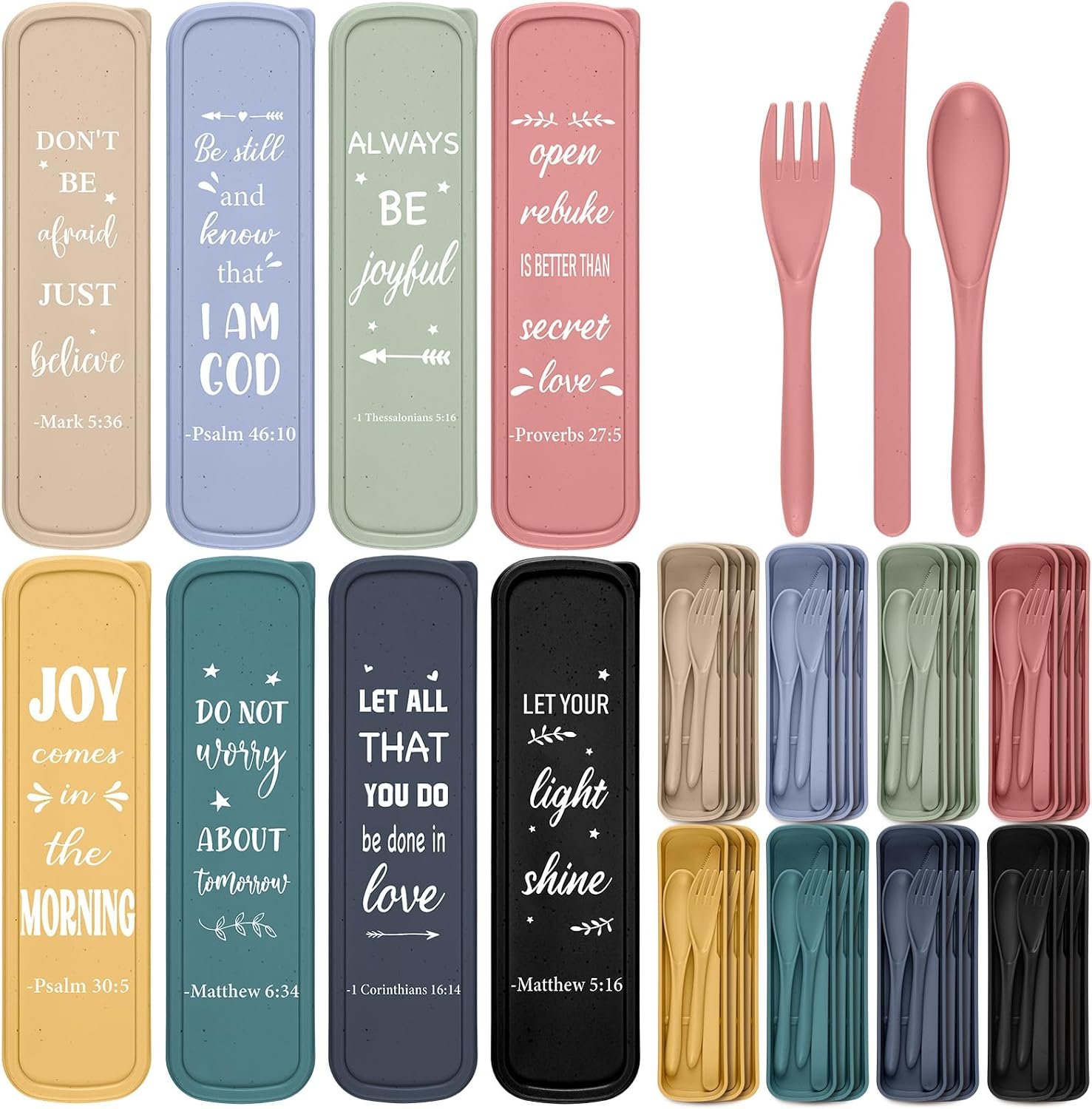 Hushee 24 Pack Christian Gifts Bulk Reusable Travel Utensils Set with Case