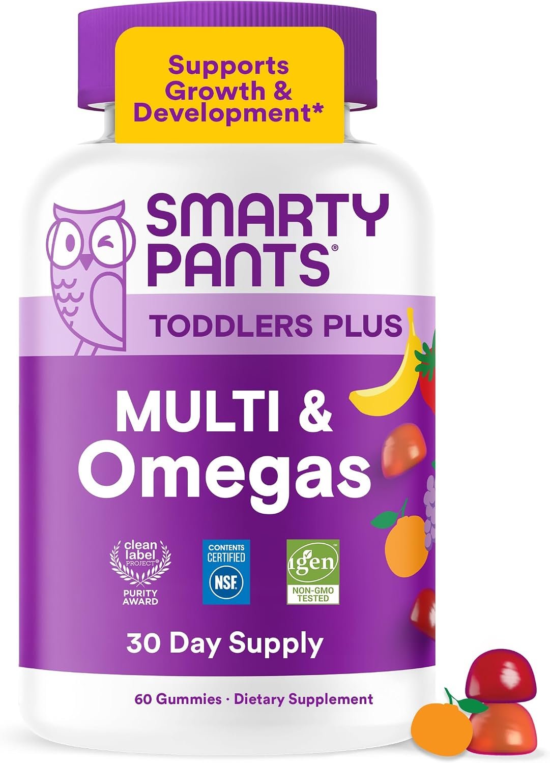 SmartyPants Toddler Plus Multivitamin Gummies, Vitamin D, Omega 3, 60 Ct