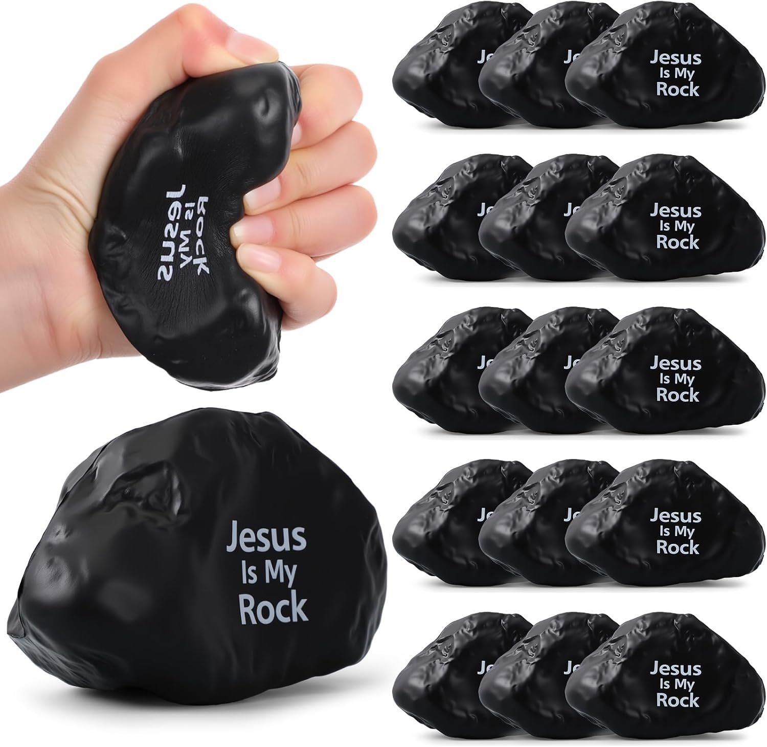 Civaner 15 Pcs Funny Jesus Inspirational Stress Balls 3.9 Inch Jesus is My Rock Squeeze Balls Bible Quotes Motivational Ball for Adults Religious Gifts First Communion Christian Party Favors Sunday