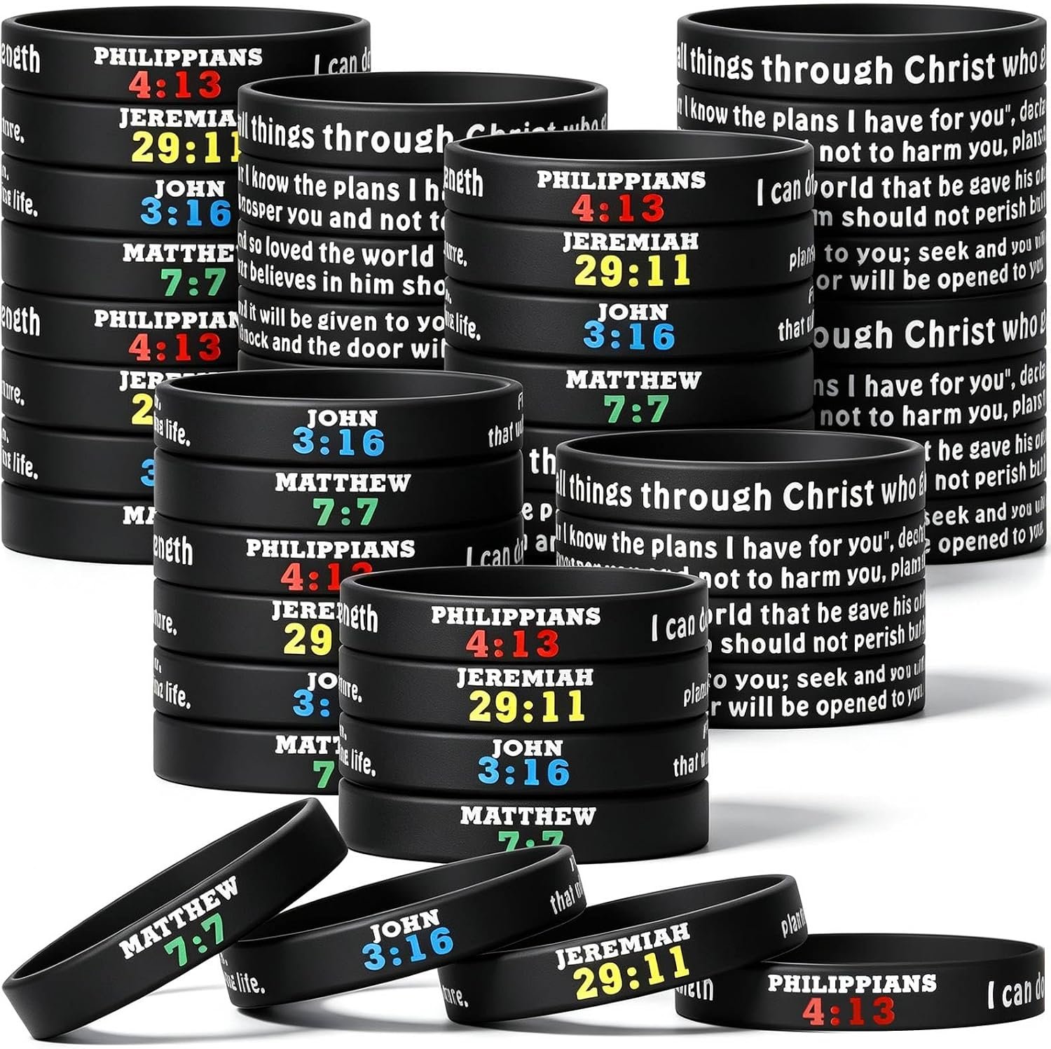 Sumind 48 Pieces Scripture Bracelets Bulk, Bible Wristbands Fade Resistant