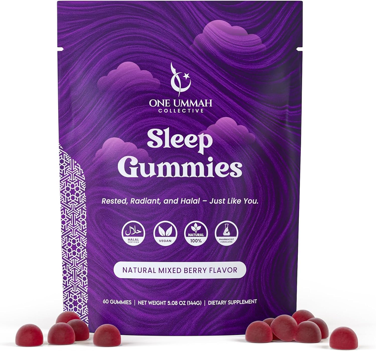 Halal Certified Sleep Gummies – 3mg Melatonin with GABA, L-Theanine & Herbal Blend – Natural Nighttime Relaxation & Sleep Aid – Tasty 60ct Gummy Supplement
