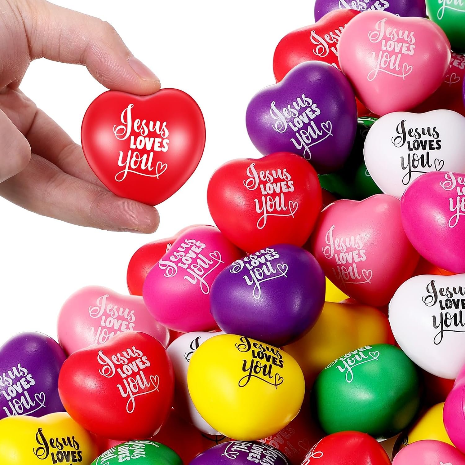 Zubebe 48 Pcs Jesus Loves You Heart Favors for Baptism, First Communion