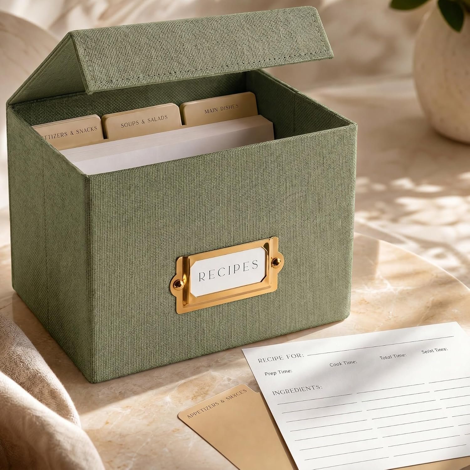 Beautiful Linen Recipe Box – Fits 4×6 inch Cards to Organize 250 Recipes
