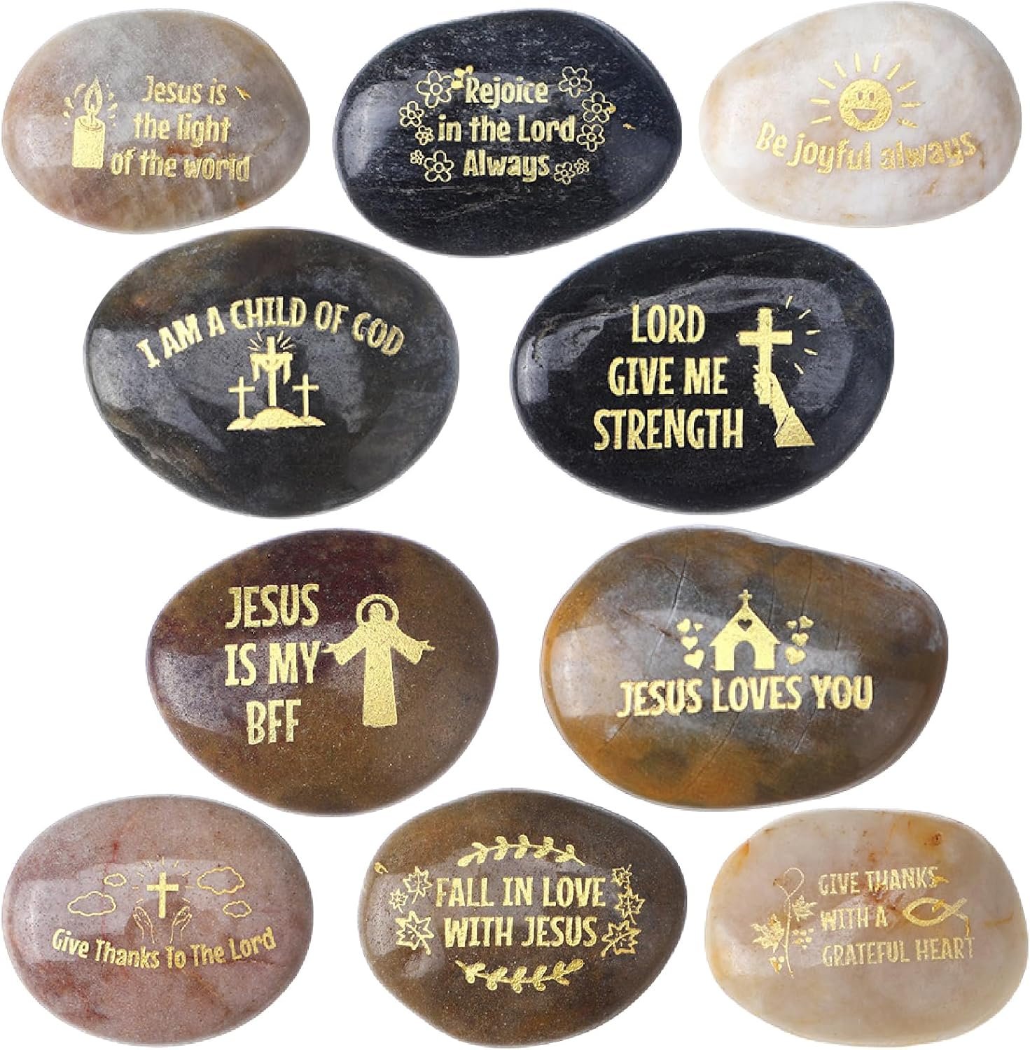 Yuntau 60 Pcs Bible Verses Stones Religious Crosses Stones 10 Different