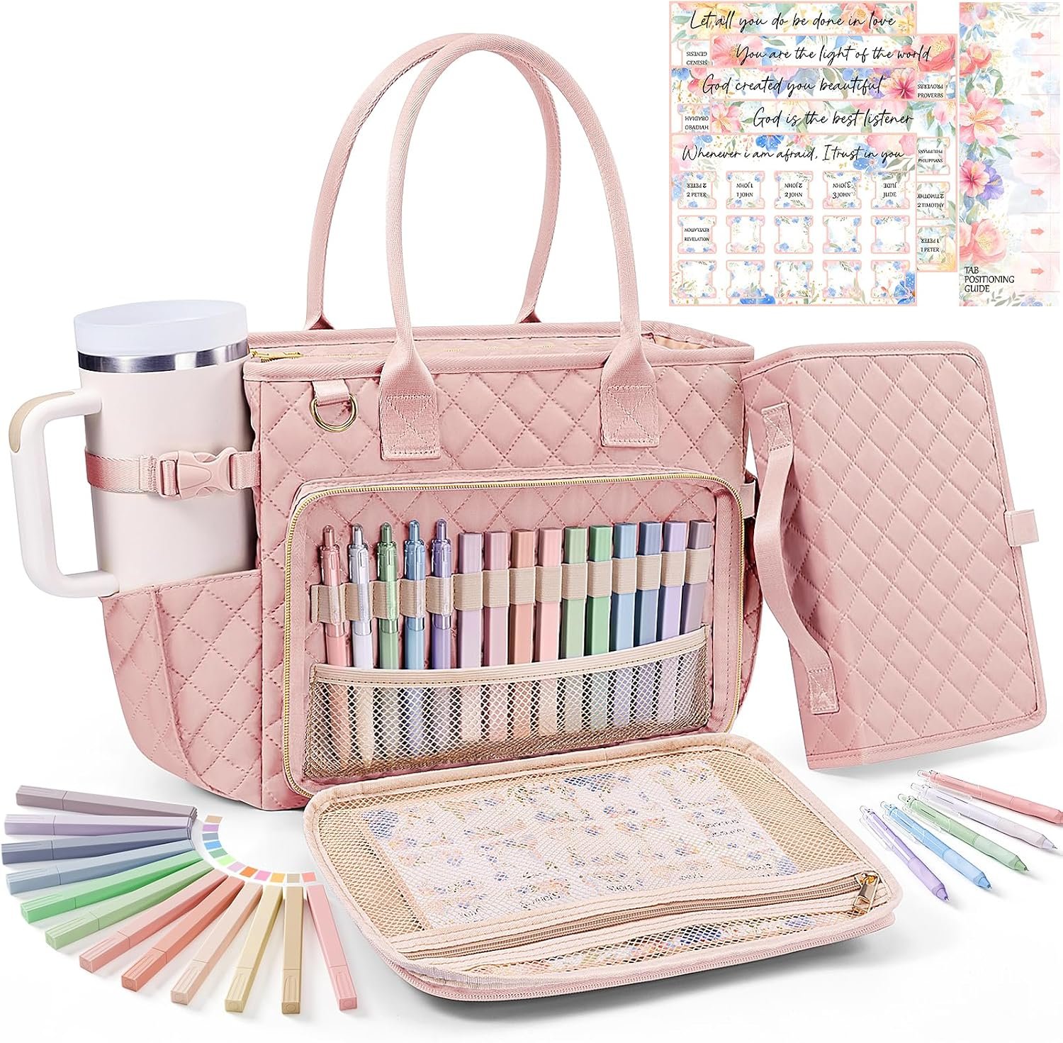 Large Bible Bag with Bible Cover Case for Women, Quilted Church Tote Bag
