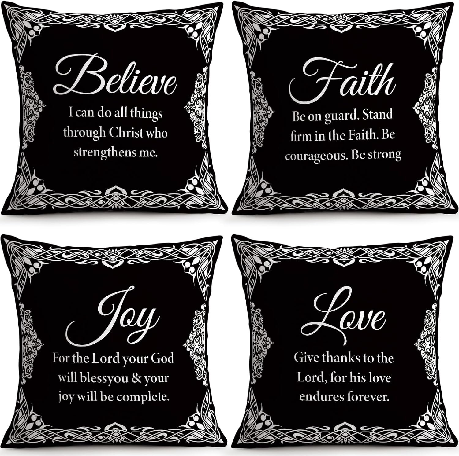 Black White Bible Verse Pillow Covers Set of 4, 18×18 Vintage Decor