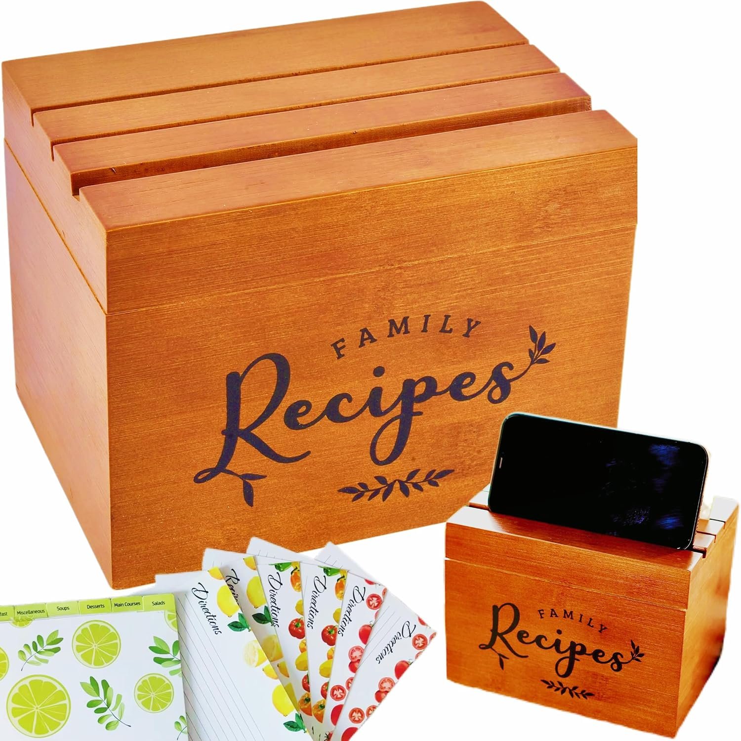 Recipe Holders, Recipe Box with 100 4×6 Cards and 7 Dividers, Wooden, Gift for Mom, Women, Wedding, Christmas