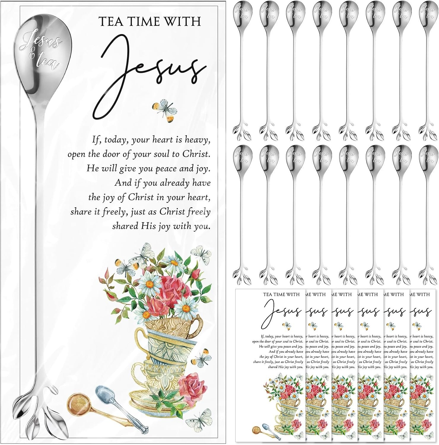 30 Sets Christian Tea Party Favors Teaspoons, Jesus Tea, Silver