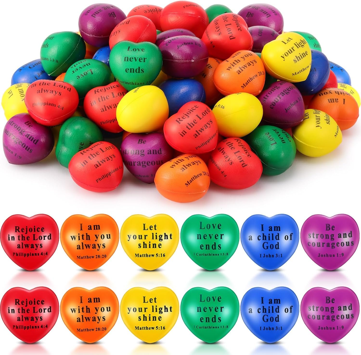24 Pcs Christian Heart PU Foam Balls Bulk, Bible Quote Foam