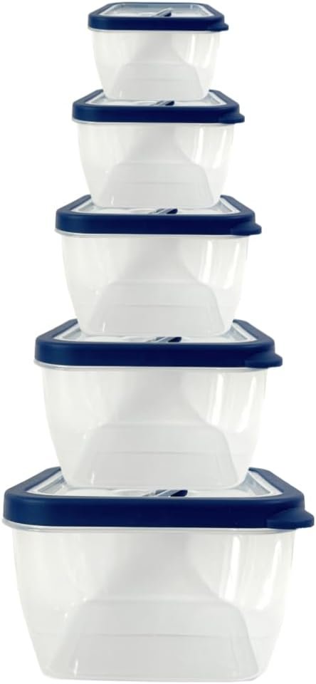 10-Piece Food Storage Containers with Vented Lids, Airtight and BPA Free, Stackable, Microwave, Freezer, and Dishwasher Safe (Blue)