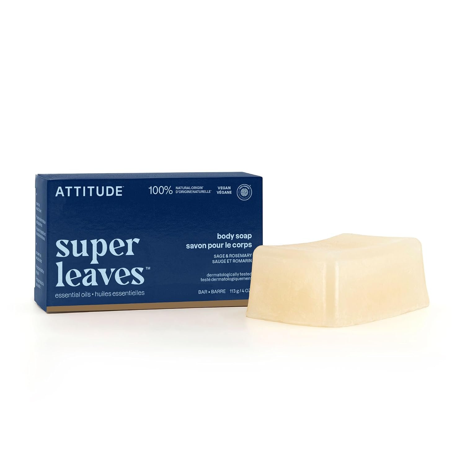 ATTITUDE Essential Oil Body & Face Bar Soap, Sage & Rosemary, Vegan, 4 Oz