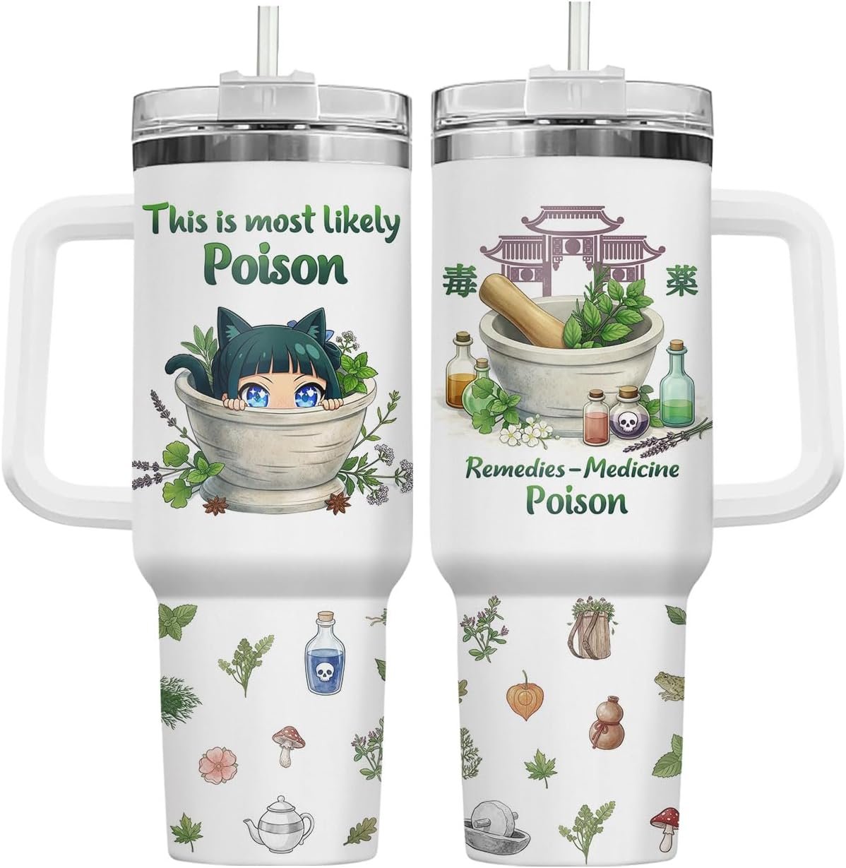 34HD Anime Apothecary Cute 40 oz Tumbler with Handle, Bookish Reader Gift