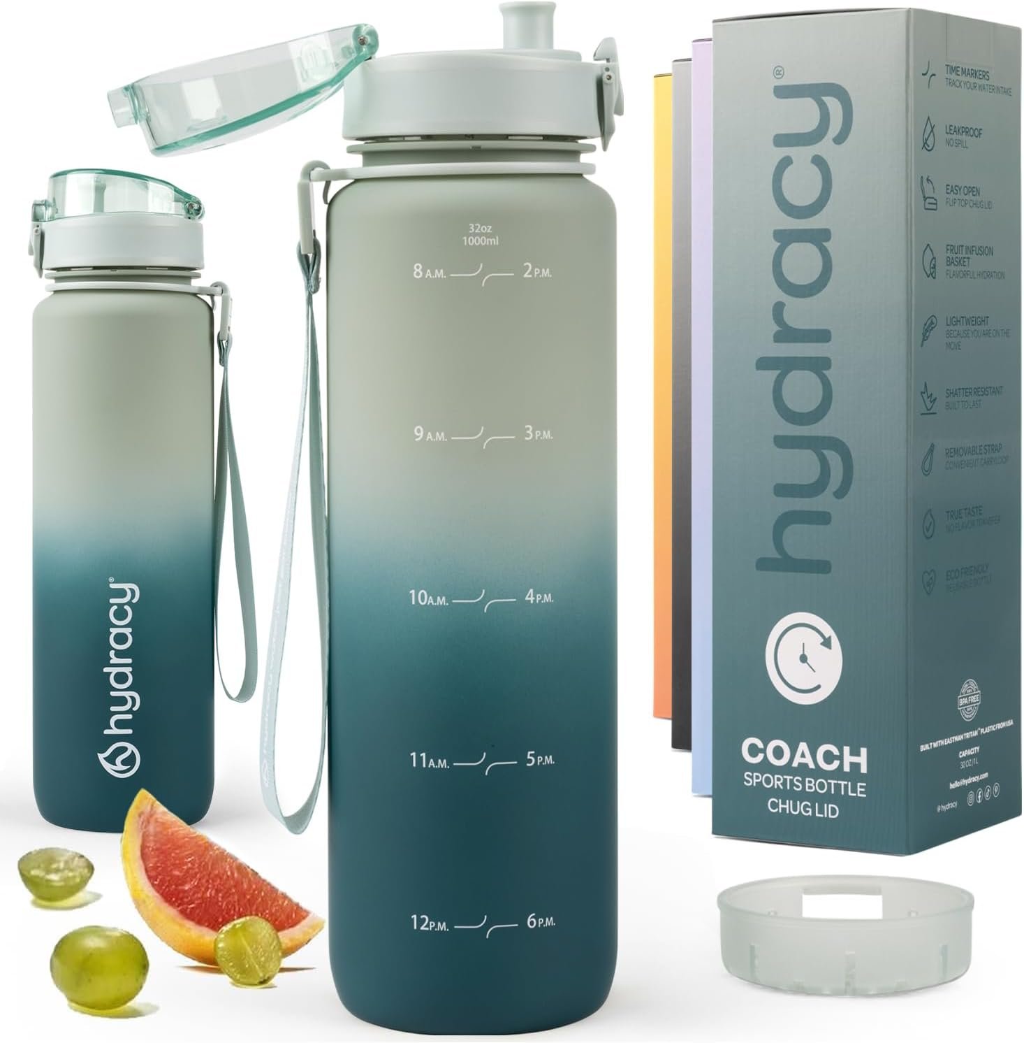 Hydracy Water Bottle with Time Marker – 32oz Gradient (No Sleeve Included)