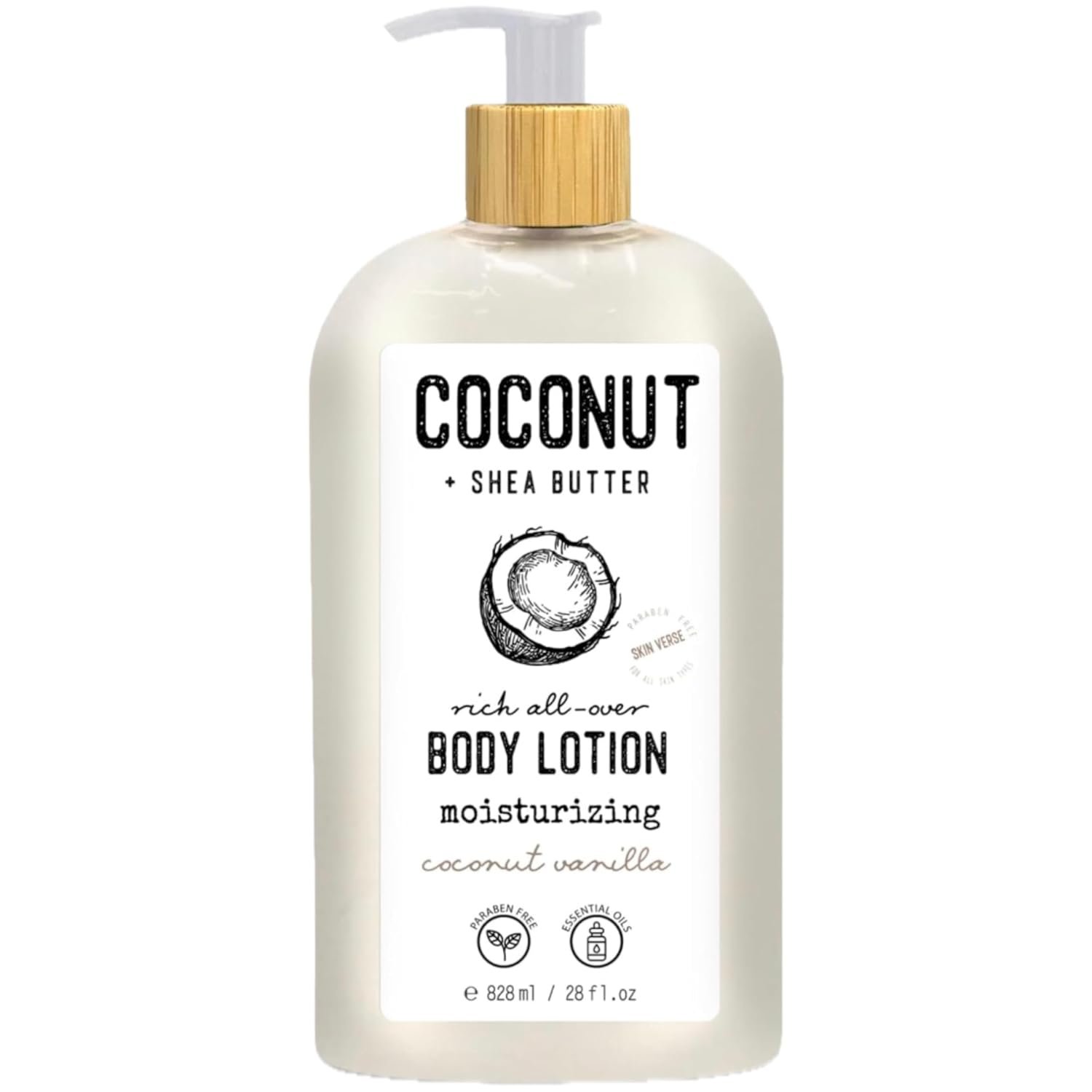 Skin Verse Coconut and Shea Butter Body Lotion, Rich All-Over Moisturizing Formula, Coconut Vanilla Scent, 27 fl oz