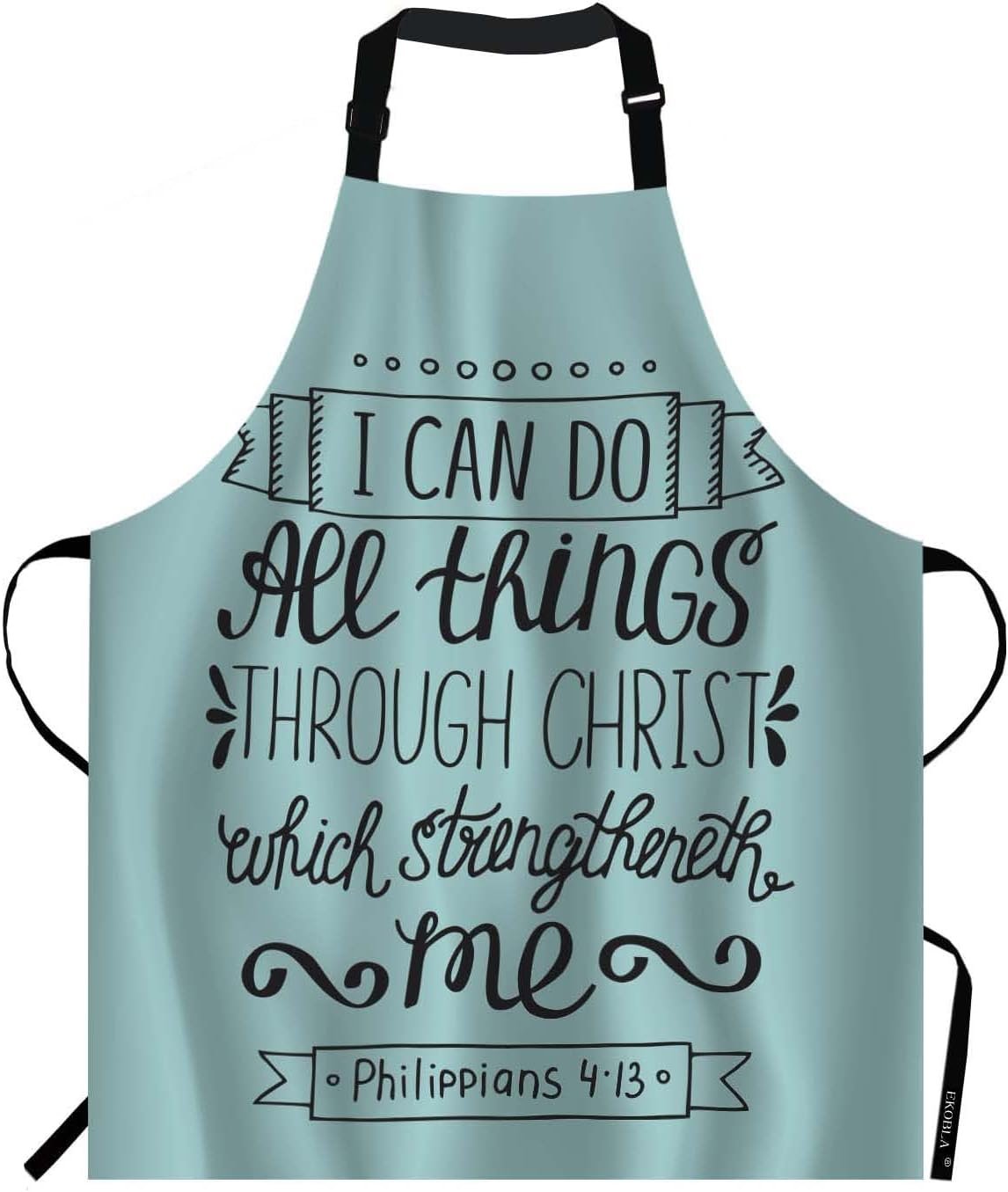EKOBLA Bible Verse Aprons With I Can Do All Things Through Christ Christian Lettering Quote Waterproof Resistant Chef Cooking Kitchen BBQ Adjustable Aprons for Women Men 27×31 Inch