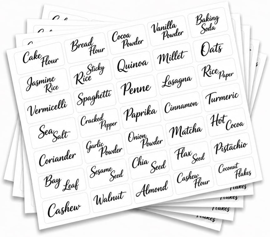 175 Pcs Food Pantry Labels, 35 Designs Clear Script Storage ID Stickers Kitchen Container Storage Label Water and Oil Resistant Stickers for Jars Containers Coffee