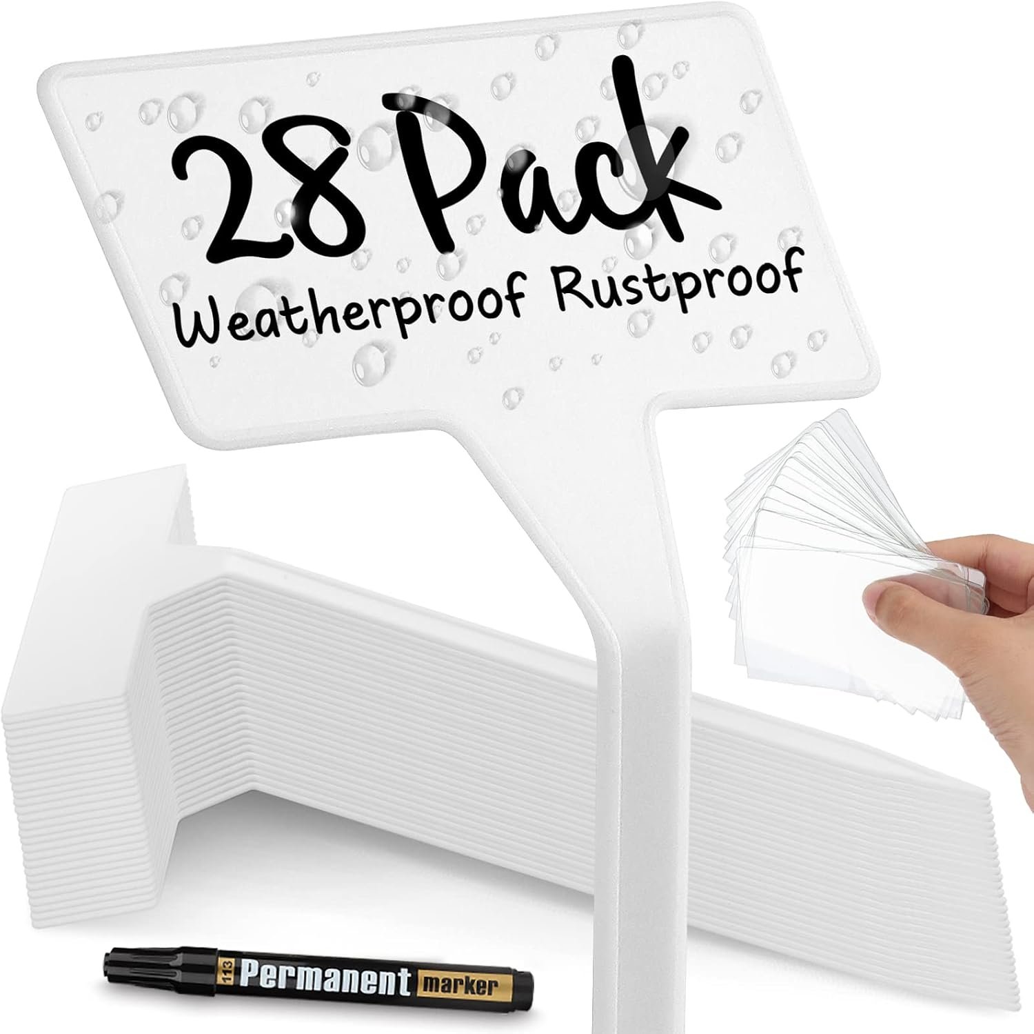 28 Pack Outdoor Plant Label, Large Waterproof Plastic Plant T-Type Tags, Durable Nursery Garden Markers, Perfect for Herbs, Flowers, Vegetable (Height 11.8”)