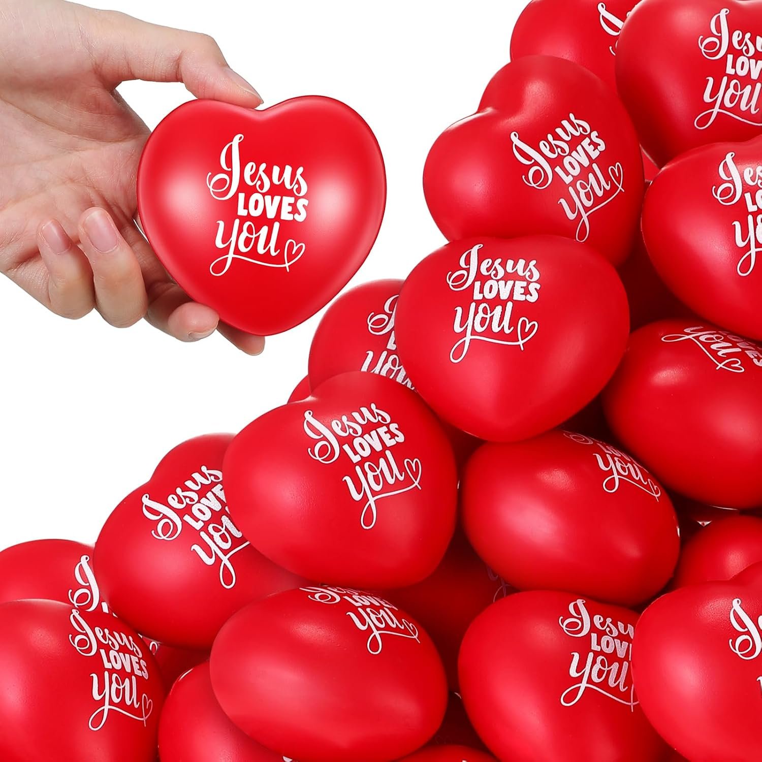 Zubebe 36 Pcs Jesus Loves You Heart Shaped Balls, 2.76”,Christian Gifts
