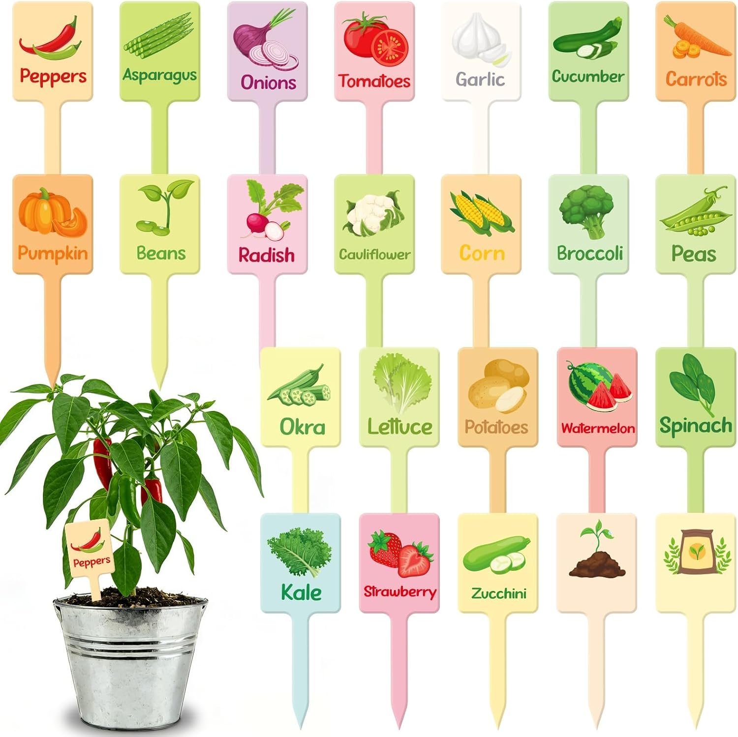UPINS 24 Pcs Acrylic Plant Labels Vegetable Markers Tags Signs for Garden