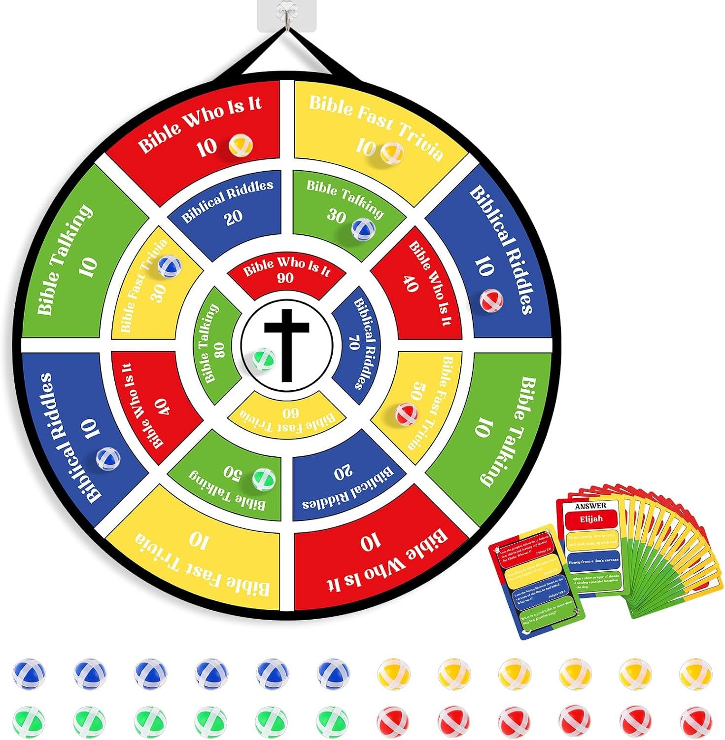 gisgfim 29″ Large Faith Darts Bible Interactive Game 66 Trivia Cards with 264 Questions & 24 Sticky Balls, Christian Supplies for Church, Disciples, Sunday, Birthday Gift, Family