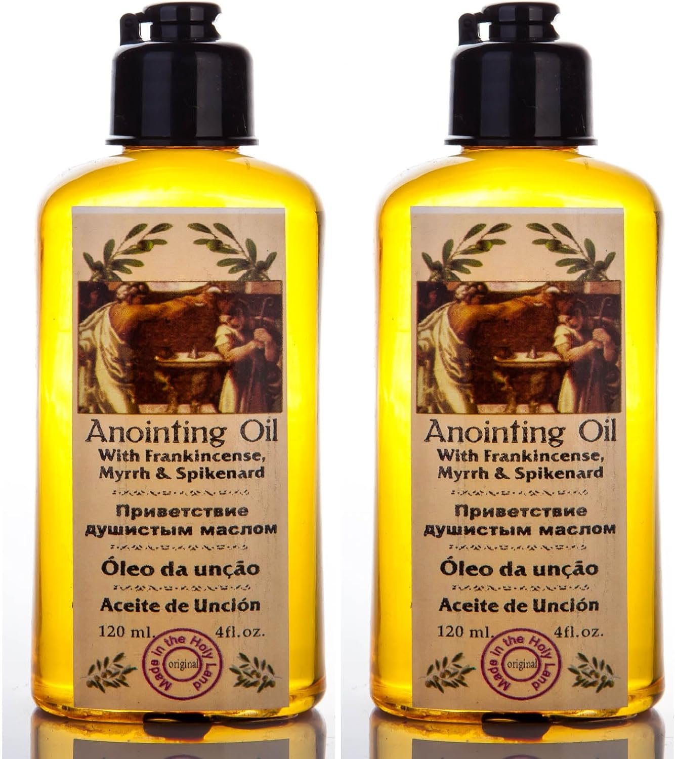 Lot of 2 Bottles of Anointing Oil with Frankincense, Myrrh and Spikenard 120ml Made in Jerusalem, Holy Land