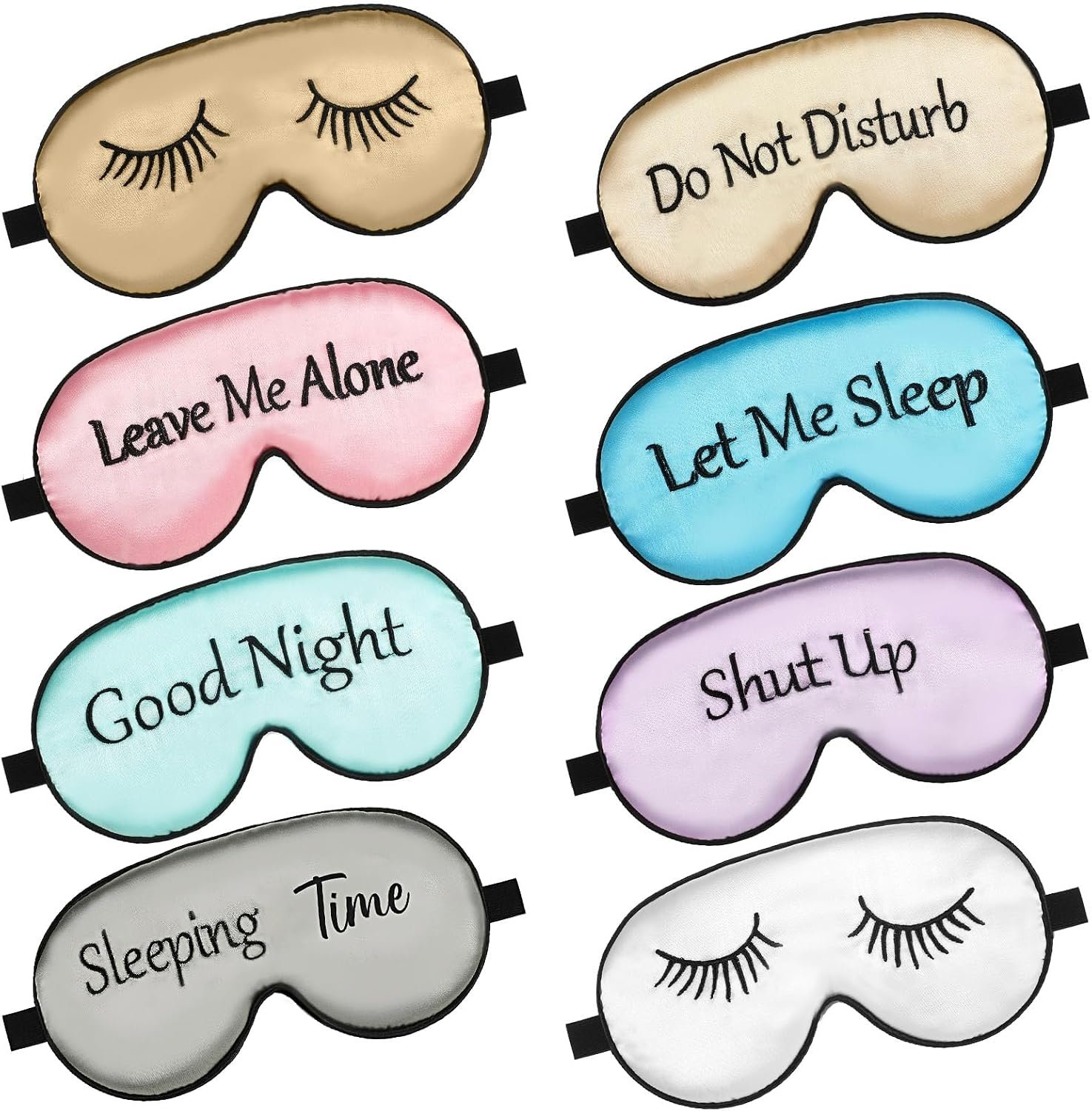 Geyoga 8 Pack Silk Funny Sleep Masks for Women Sleep, Elegant Colors