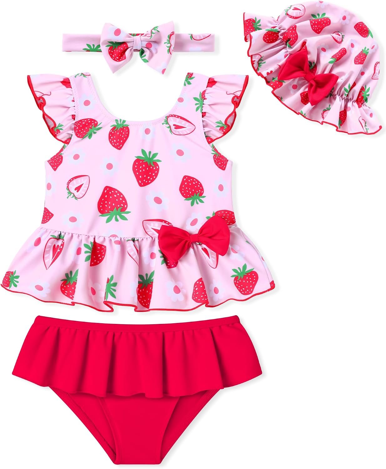 Baby Infant Cute Swimsuit Toddler Girl Bathing Suit Summer Beach Bikini Tankini Swimwear Hat 6-24 Month 2t-4t