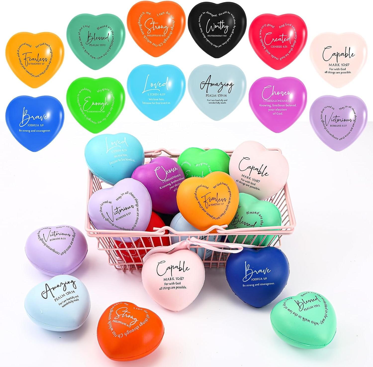 Meooeck 24 Pcs Christian Gift, Heart Bible Verse Religious Favor for Church