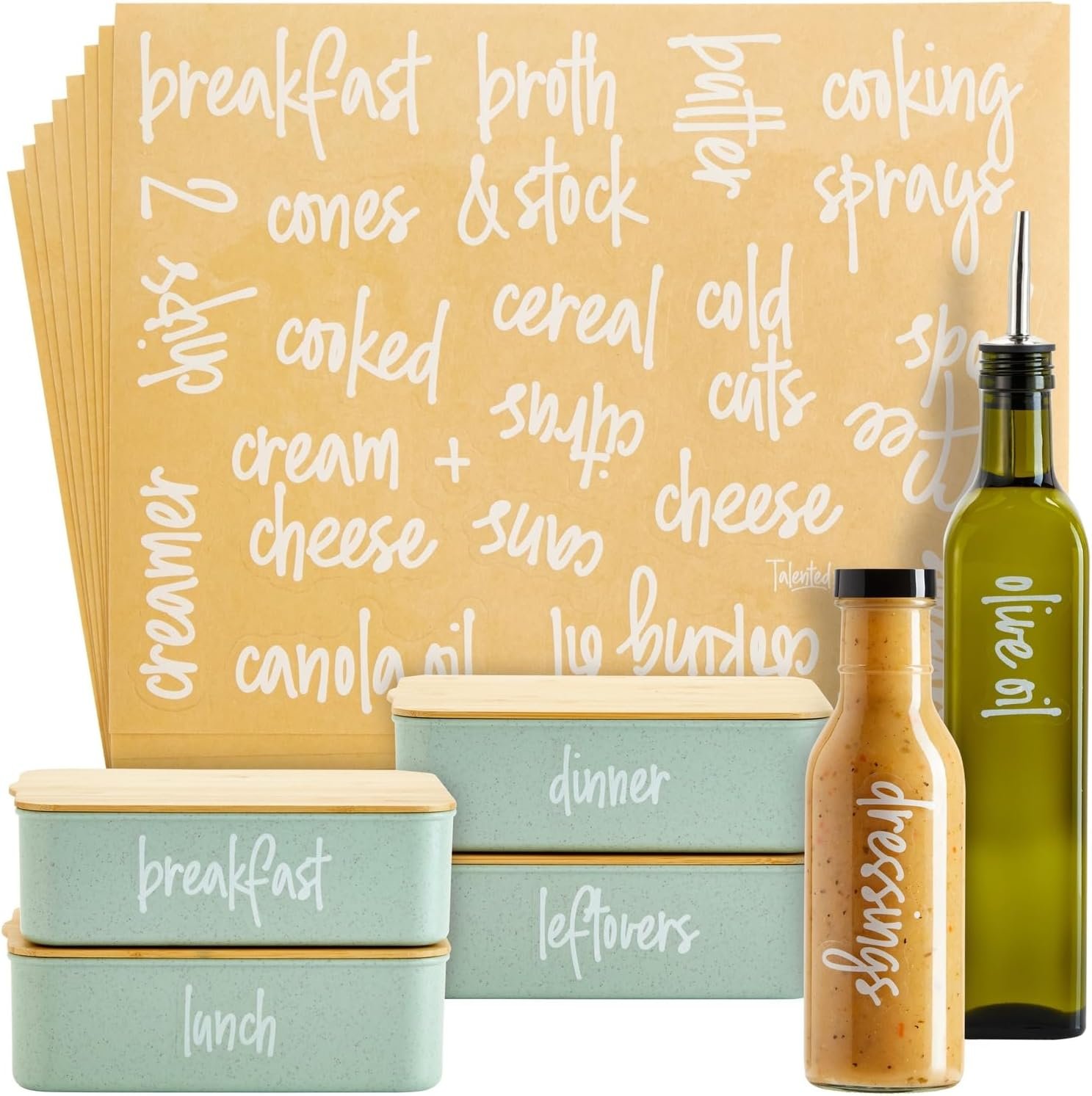 Talented Kitchen Labels for Storage Bins – 158 Count, White Script Vinyl – Removable Waterproof Labels for Food Containers & Pantry, Kitchen & Freezer Organization