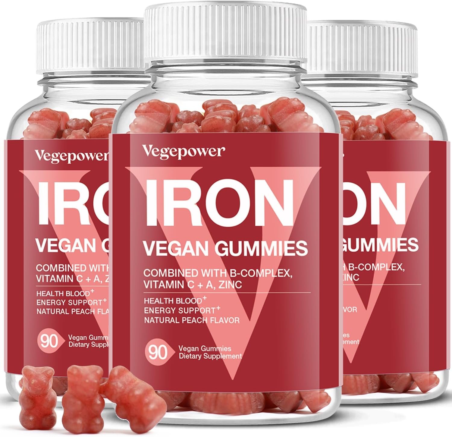 Iron Gummies for Women -Vegan Chewable, Peach Flavor (3 Packs)