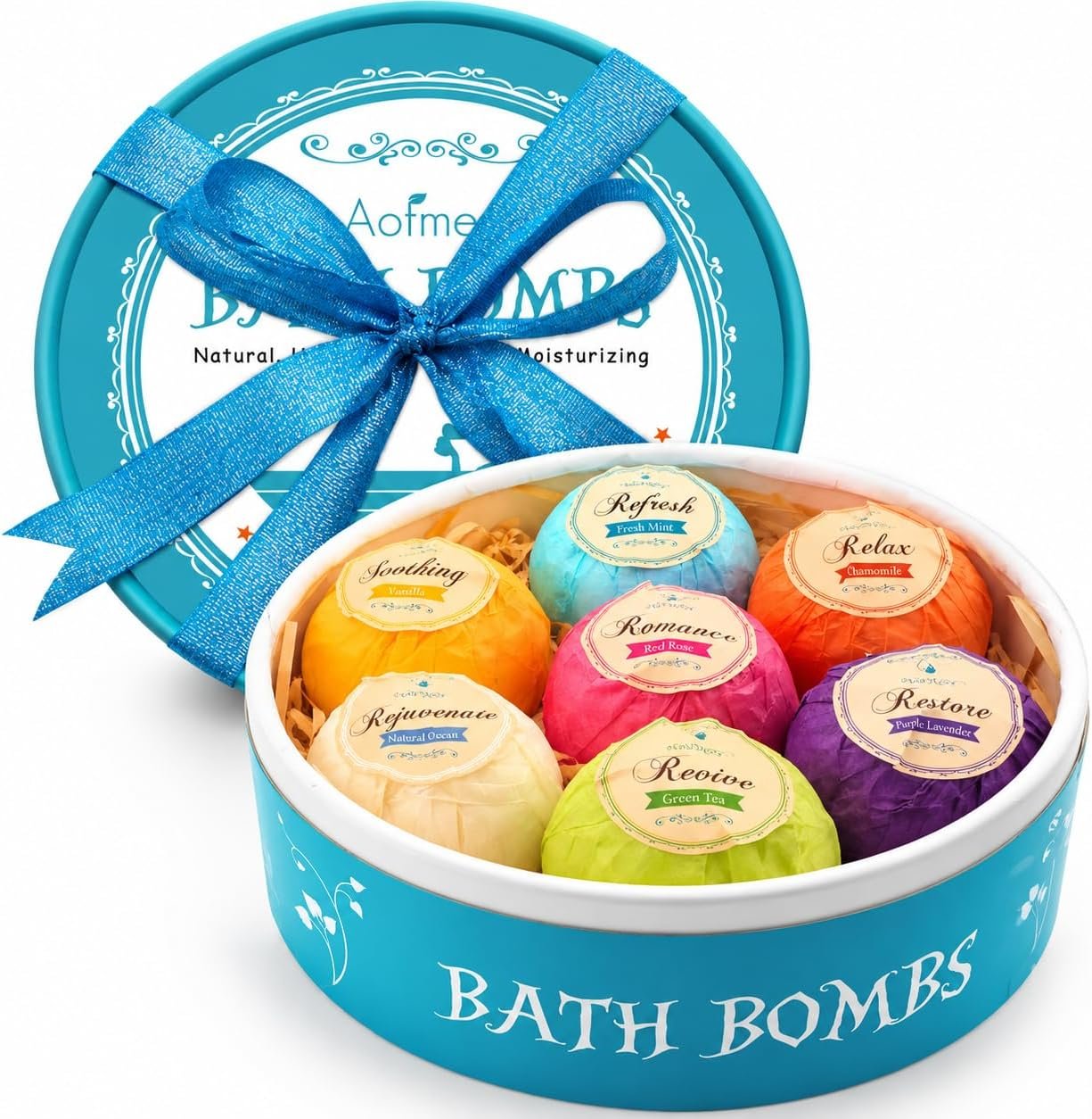 Aofmee Bath Bombs, 7pcs Bubble Bath Bombs for Women, Natural Handmade Fizzies Gift Set, Spa Organic Bathbombs for Kids, Essential Oil Personal Care Bath Gift for Birthday Mothers Day Christmas