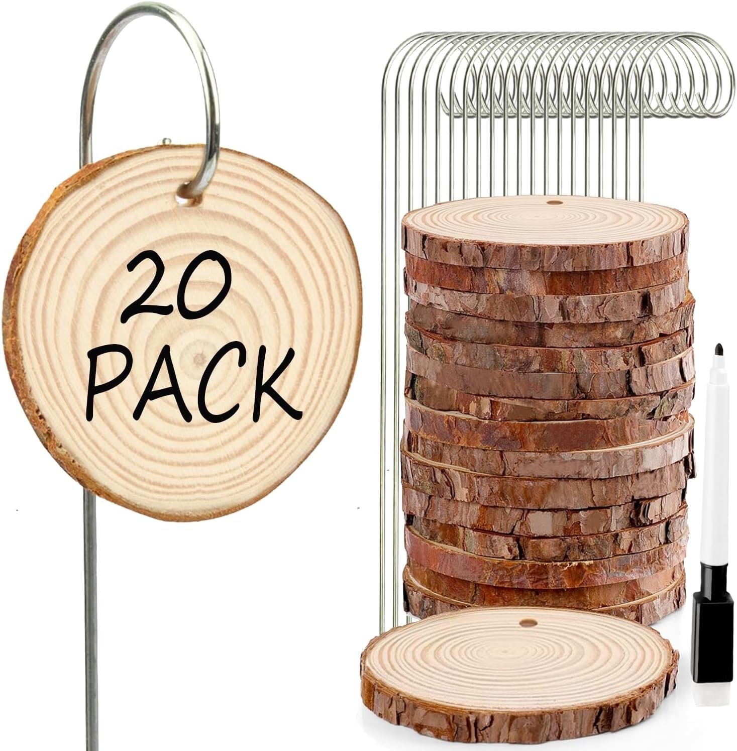 20Pcs Wooden Plant Labels with Marker Pen – Natural Wood Garden Markers, Plant Sign Tags for Flowers, Herbs, Potted Plants – Includes Stainless Steel Stakes & Waterproof Pen