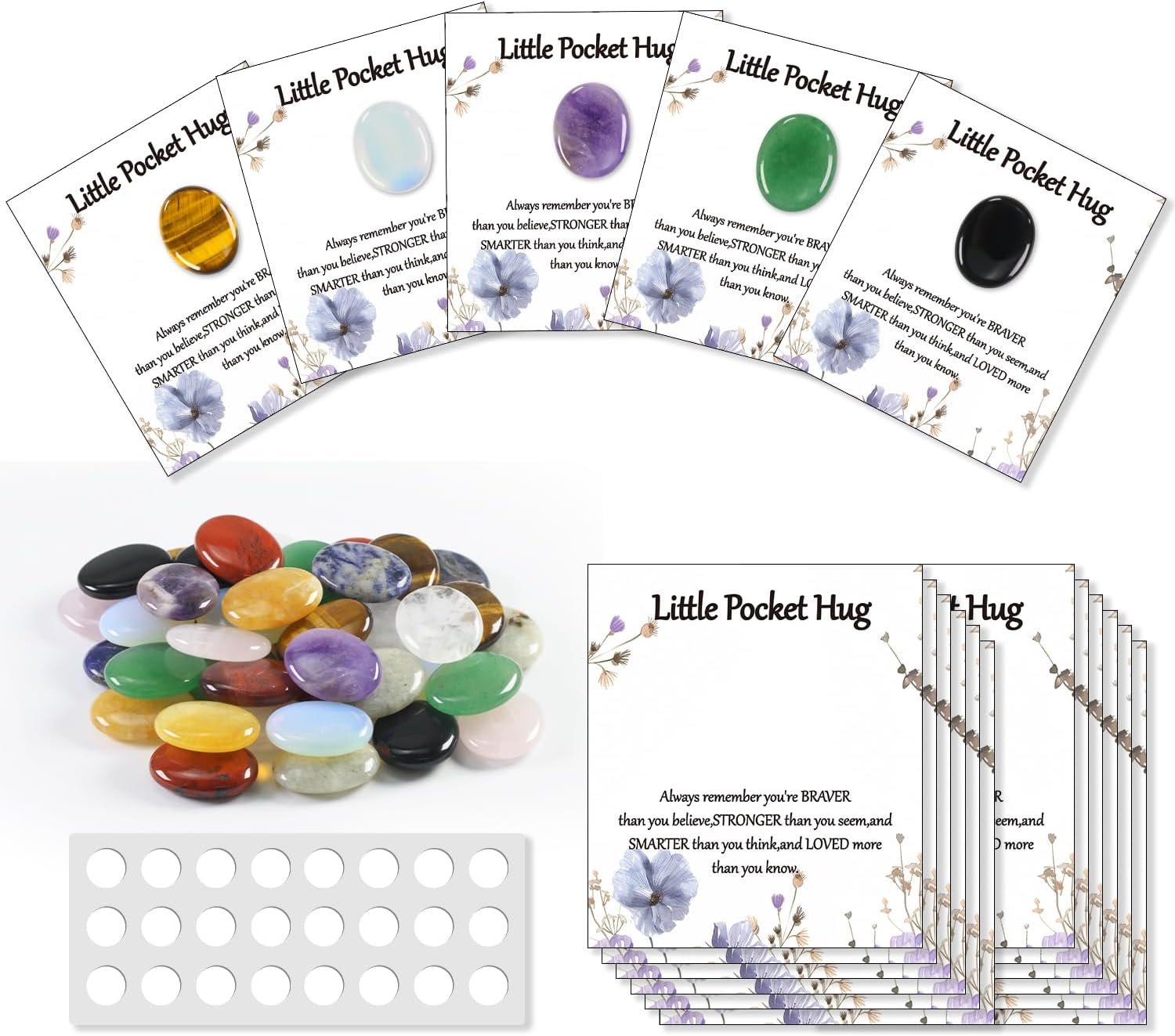 Clearain 40 Sets Little Worry Stones Oval Shape Pocket Hug Token Gift Card Keepsake Thinking of You Cards for Friends Funeral Favors Encouragement Gifts for Women Adults Party Favors