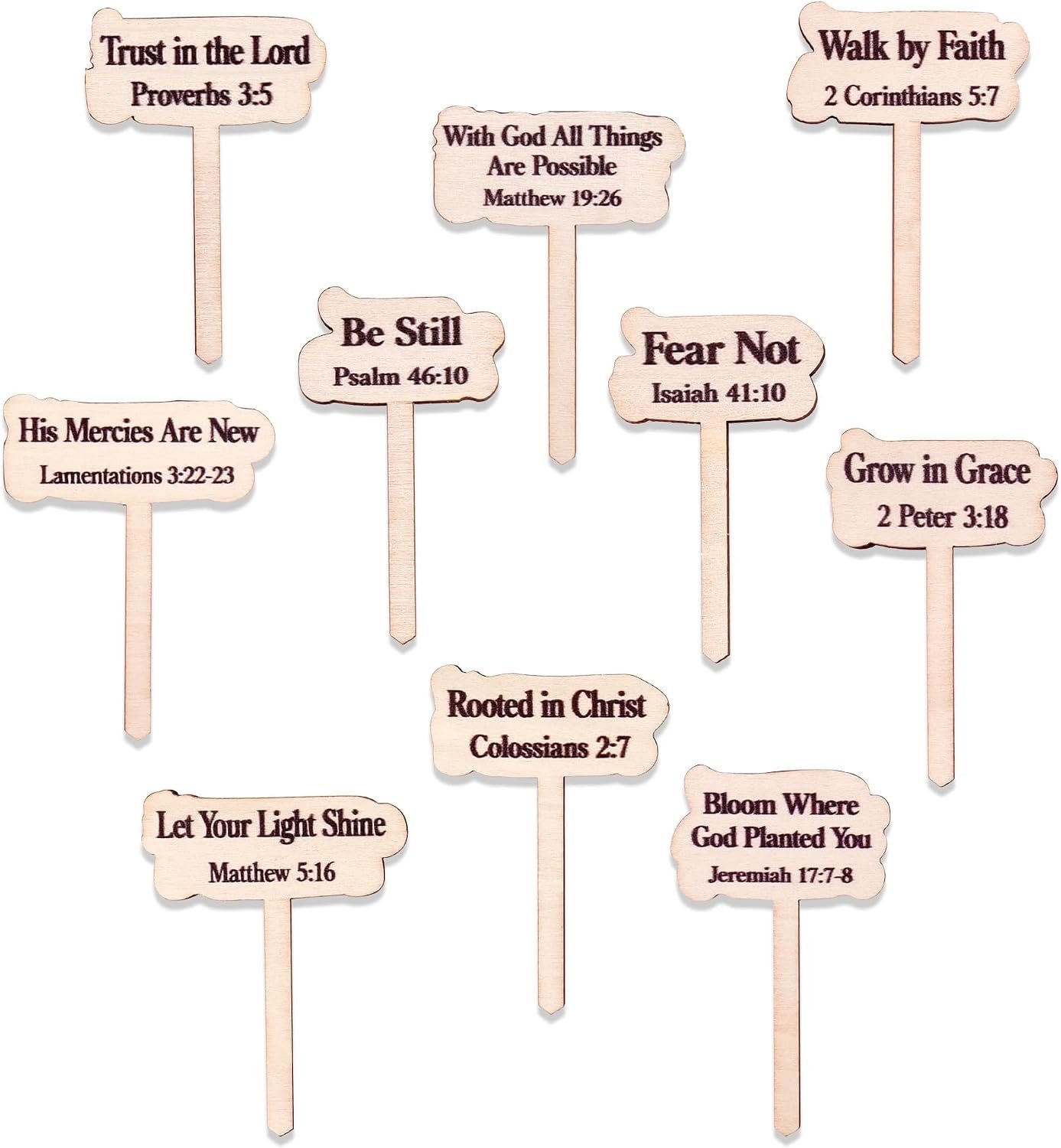 10pcs Christian Plant Signs, Bible Verse Wooden Plant Stakes, Inspirational Garden Markers for Indoor Outdoor Plants, Religious Garden Decor, Christian Faith Gardening Gifts for Plants Lover