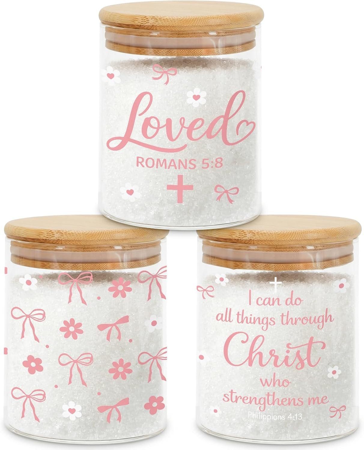 Pink Christian Glass Storage Jar with Lid, Candy Cookie Jars