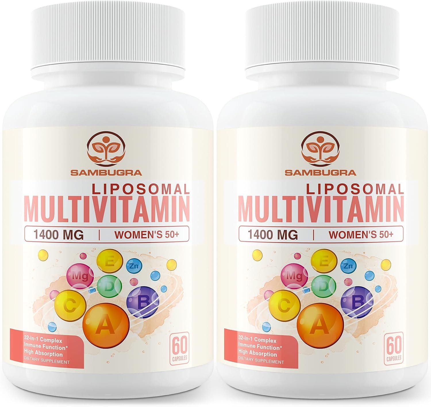 Sambugra Liposomal Multivitamin for Women 50+ – Women Daily Multivitamin with 32 Ingredients, CoQ10, Vitamins C, B, D, E for Cardiovascular & Bone Health Support – Iron-Free (120 Capsules)