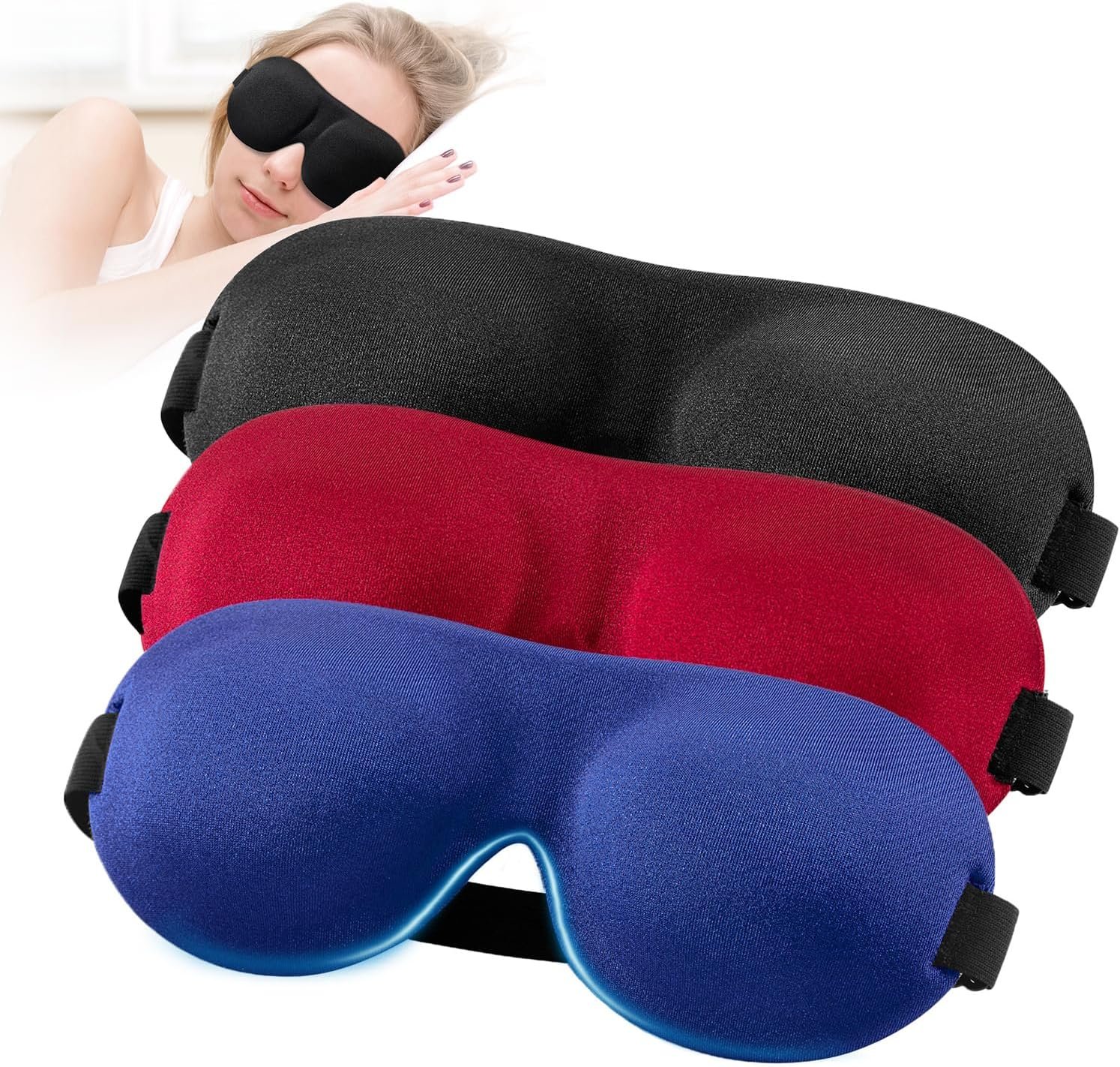 YIVIEW Sleep Mask for Back and Side Sleeper 3 Pack, 100% Blackout Eye Mask