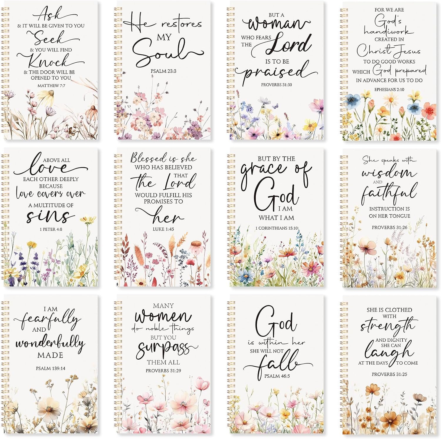 Supervitae 12 Pack Christian Journals Notebooks Gifts for Women,Flowers
