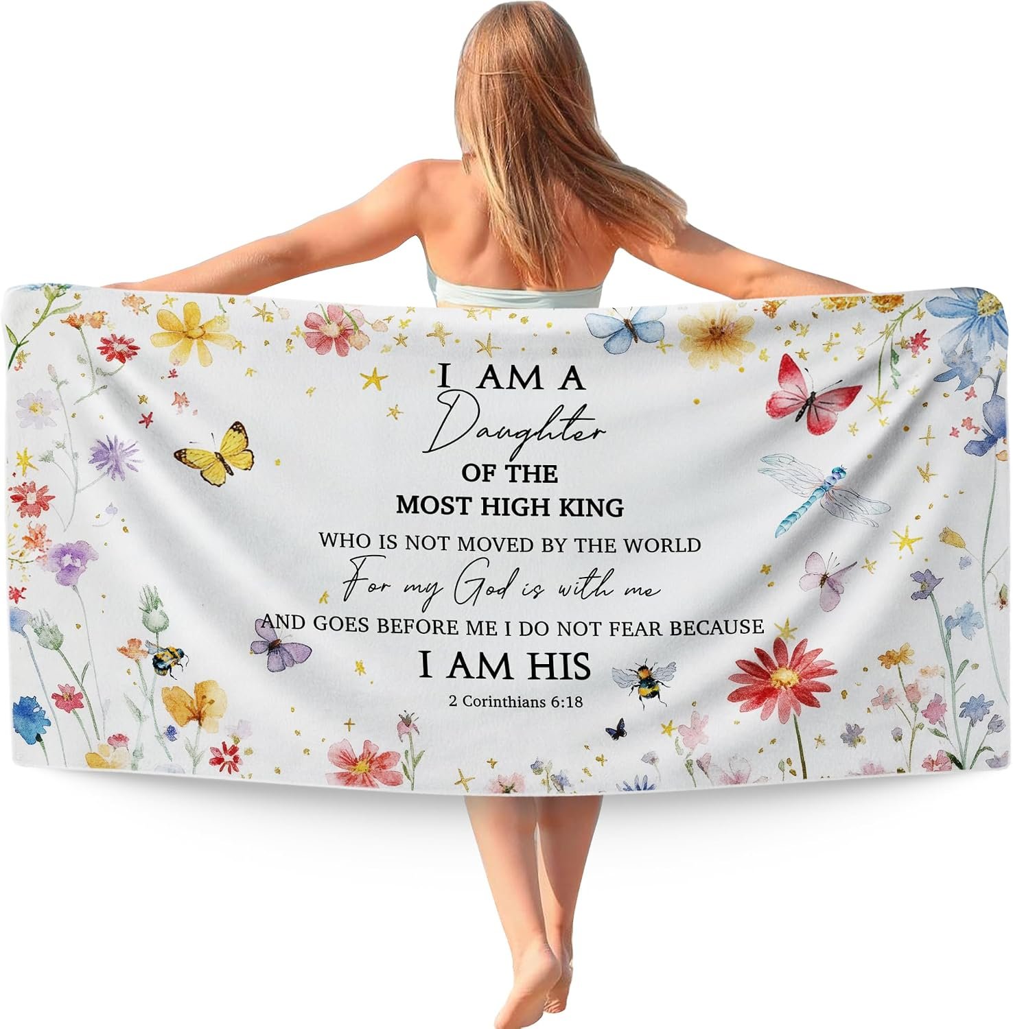 Christian Floral Beach Towel, Inspirational Bible Verse Wildflower Beach Towels Oversized Gifts for Women, Religious Quick Dry Travel Sand Free Towel Decor for Bathroom Swimming Pool 30x60in