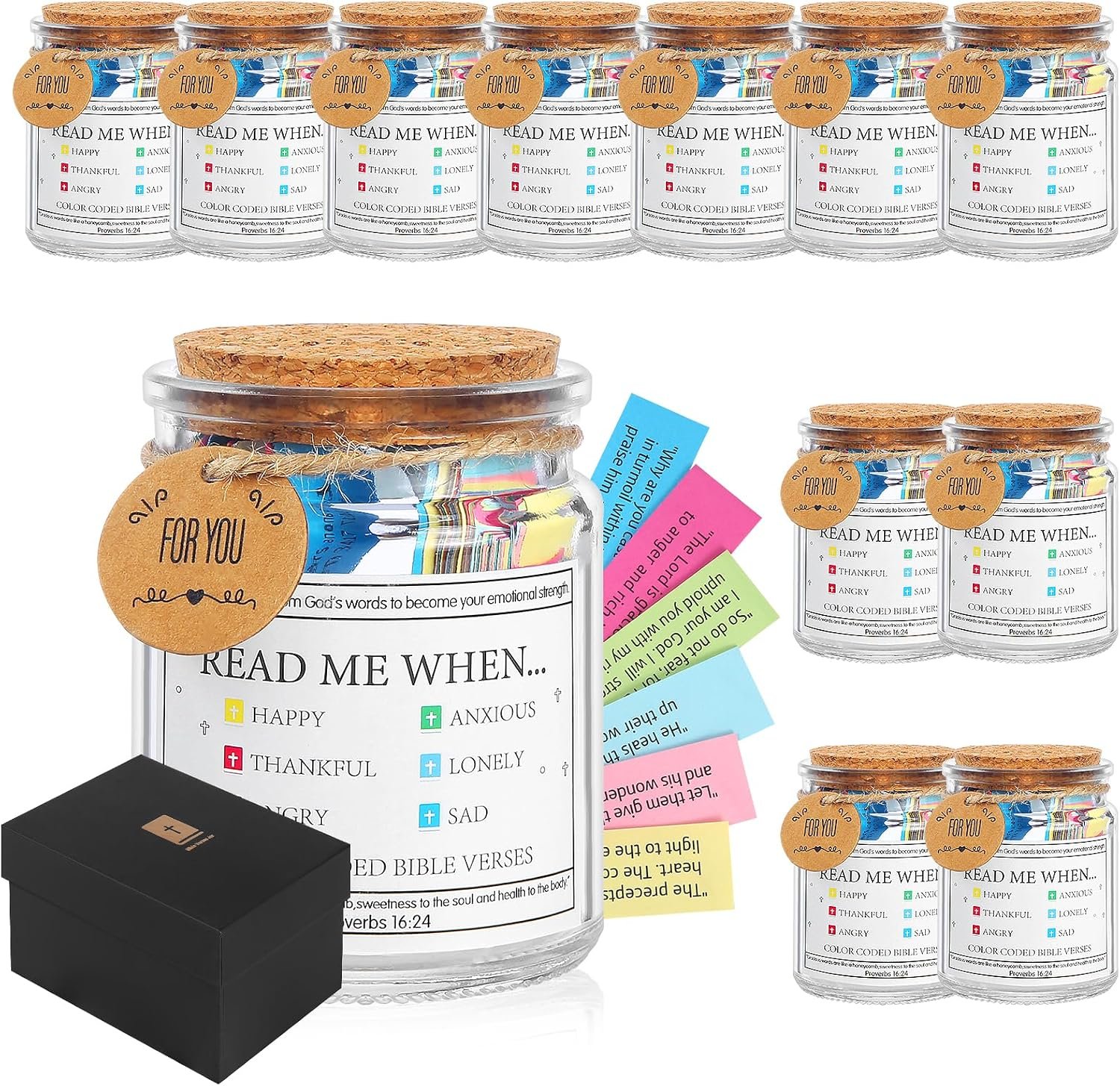 12 Pack Bible Verse Jars,Read Me When Cards for Emotions,Christian Gifts