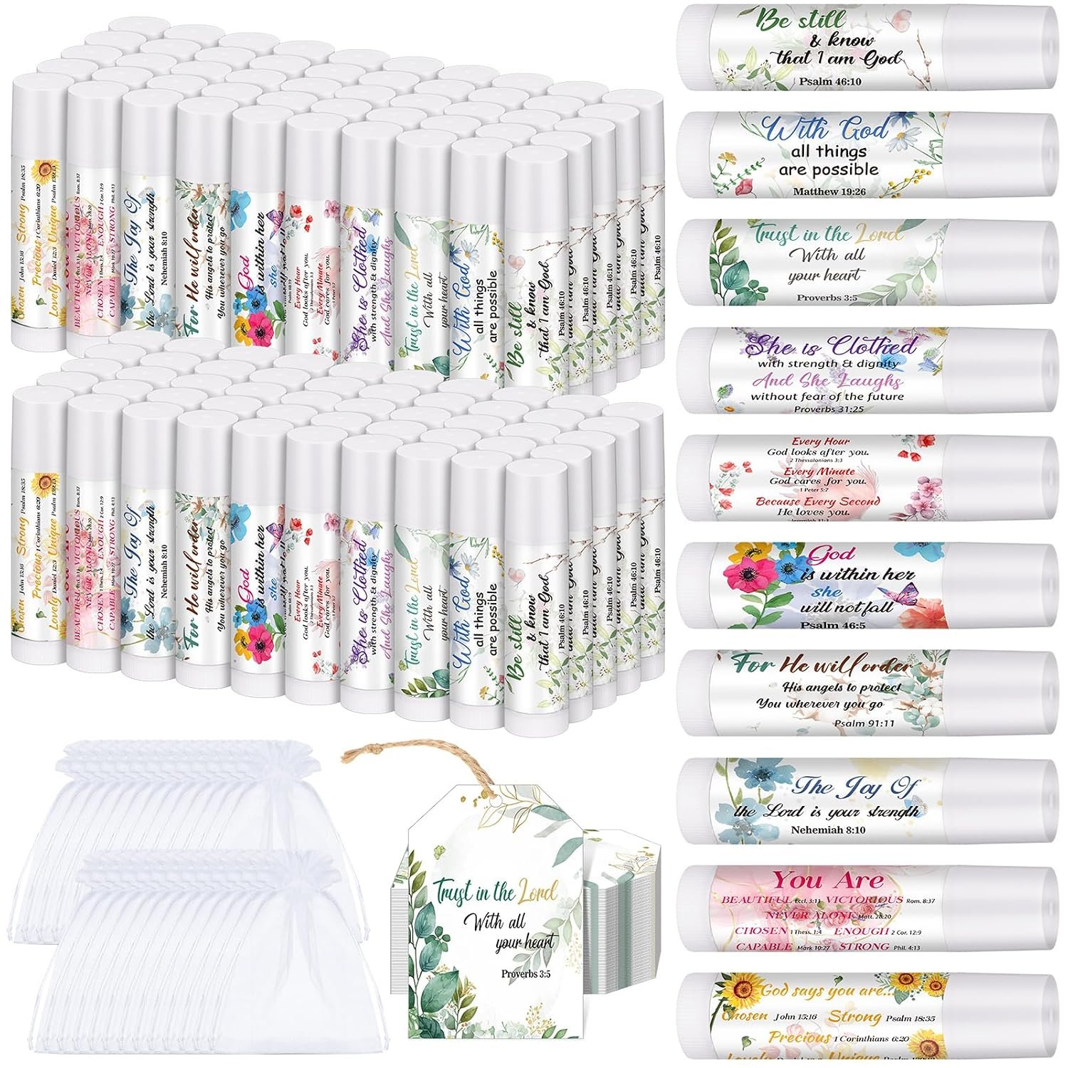 100 Set Christian Lip Balm Bulk Bible Verse Religious Party Favor