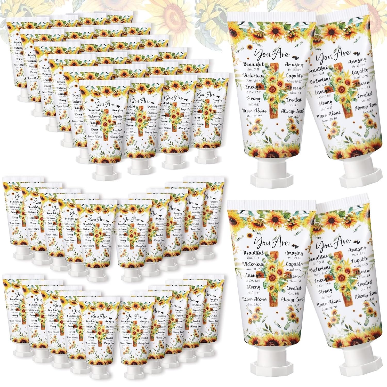 50 Pack Christian Hand Lotion Bulk Gifts for Women, Sunflower