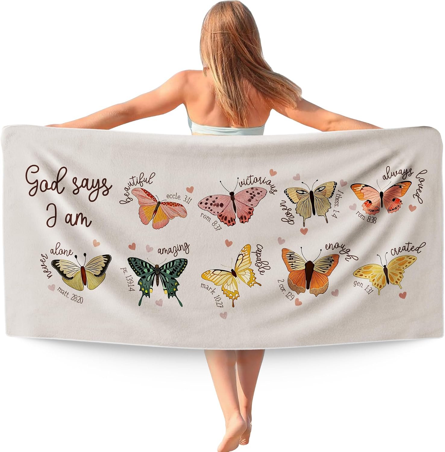 Funny Butterfly Christian Beach Towel Gifts for Women Girls 30x60in