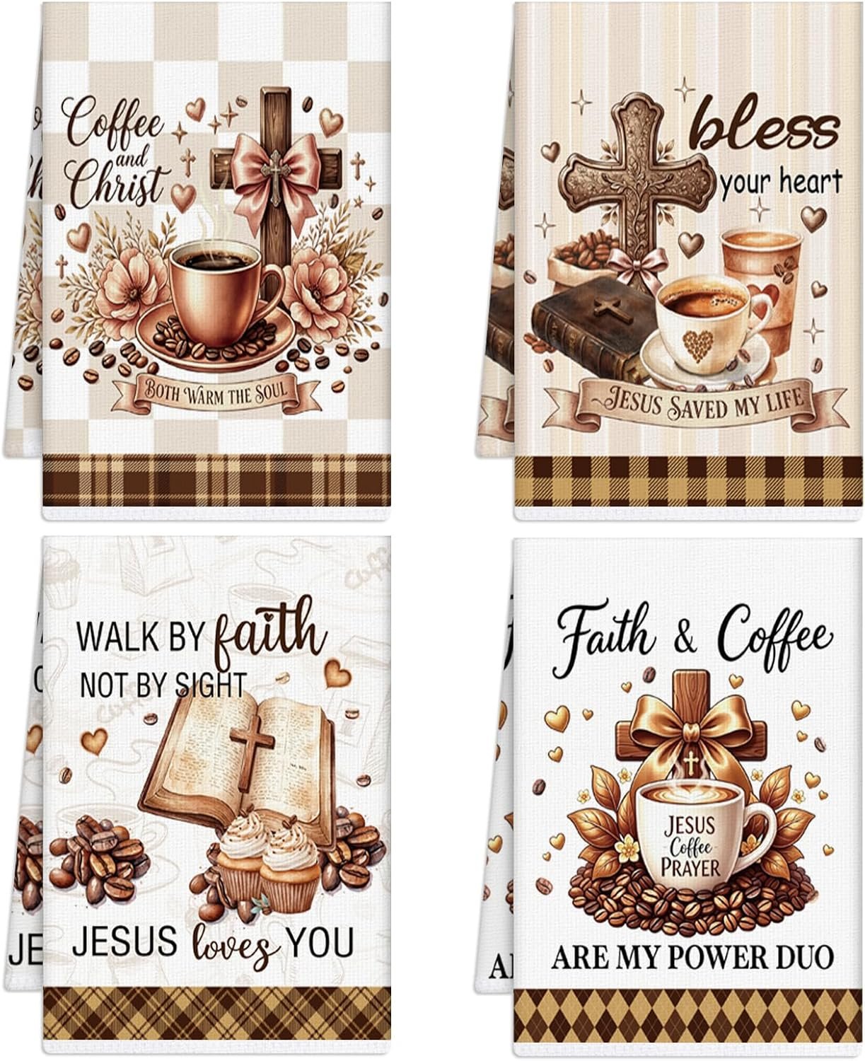 Coffee Bible Kitchen Towels, 4 Pcs Funny Coffee Bar Towel Decor