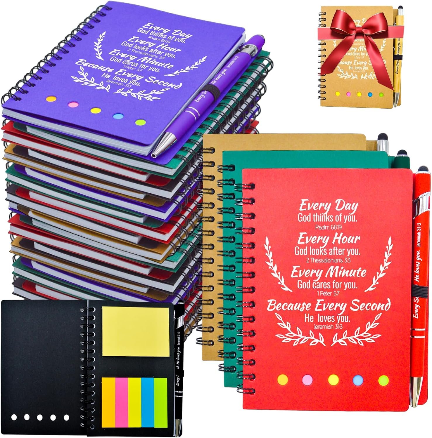 Tarevaniwa 40 Pcs Bulk Christian Gifts Prayer Journal for Woman – 20 Set Christian Spiral Notebook & Religious Pen – Church Gifts for Inspirational, Sunday School, Bible Study, Devotions (Colorful)