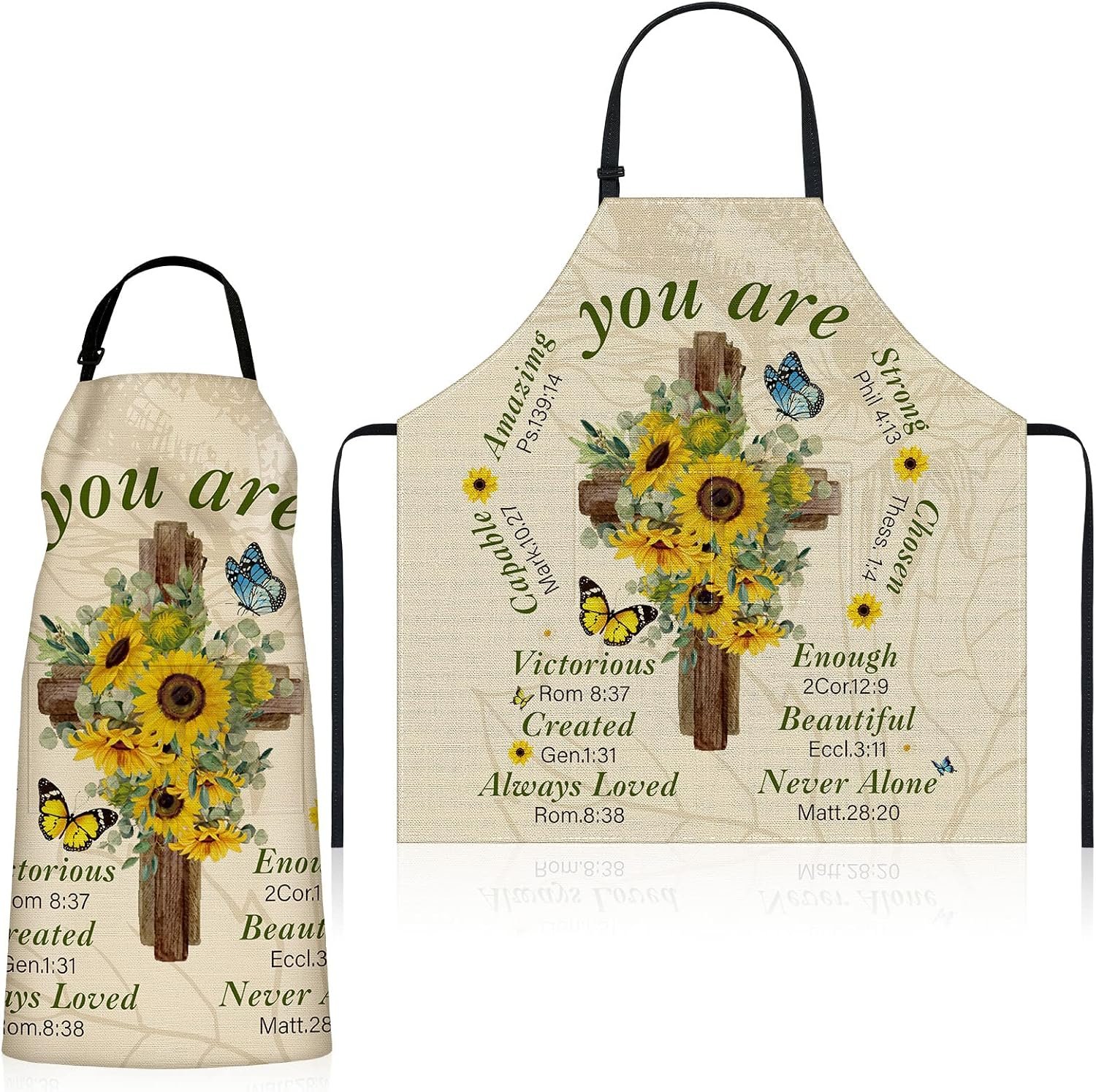 Lasnten Christian Bible Verse Apron Womens Religious Gifts, Sunflower